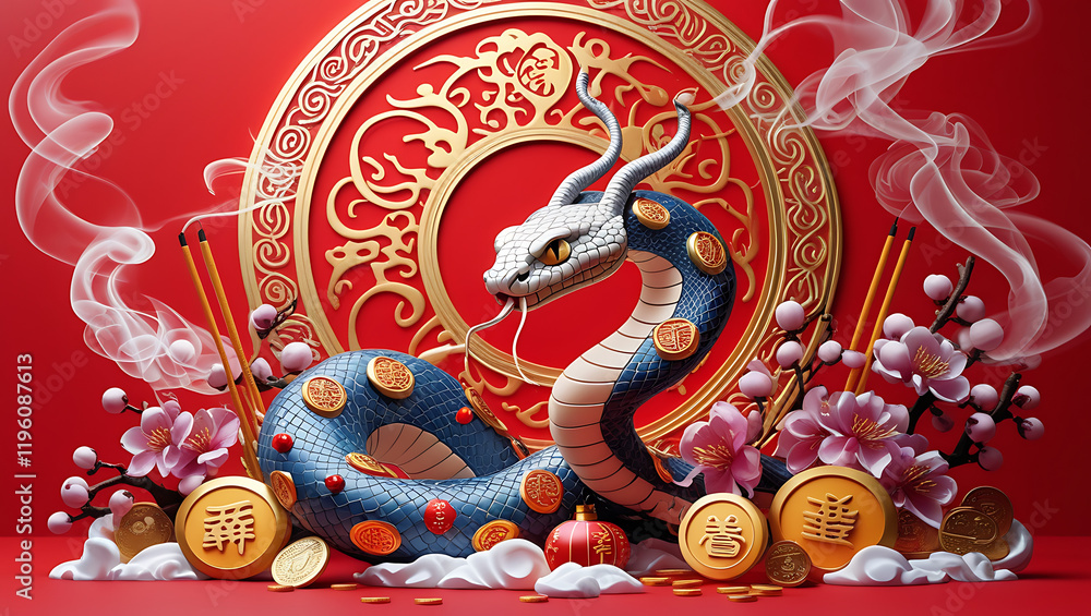 Fototapeta premium Chinese New Year of Wooden snake background, created by generative ai