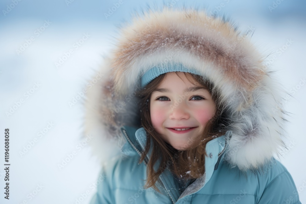 Portrait of a little girl in a blue jacket on a background of snow Portrait of a little girl in a blue jacket on a background of snow