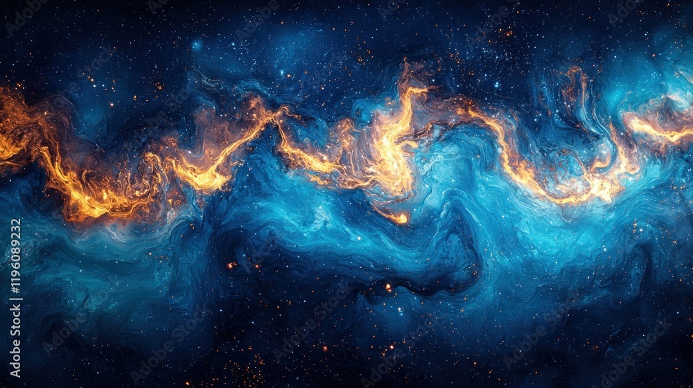 Cosmic Nebula: A Celestial Dance of Blue and Gold Cosmic Nebula: A Celestial Dance of Blue and Gold