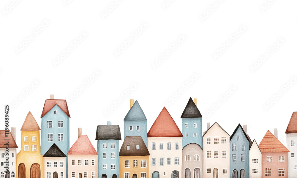 Fototapeta premium Charming collection of colorful houses in various styles and shapes