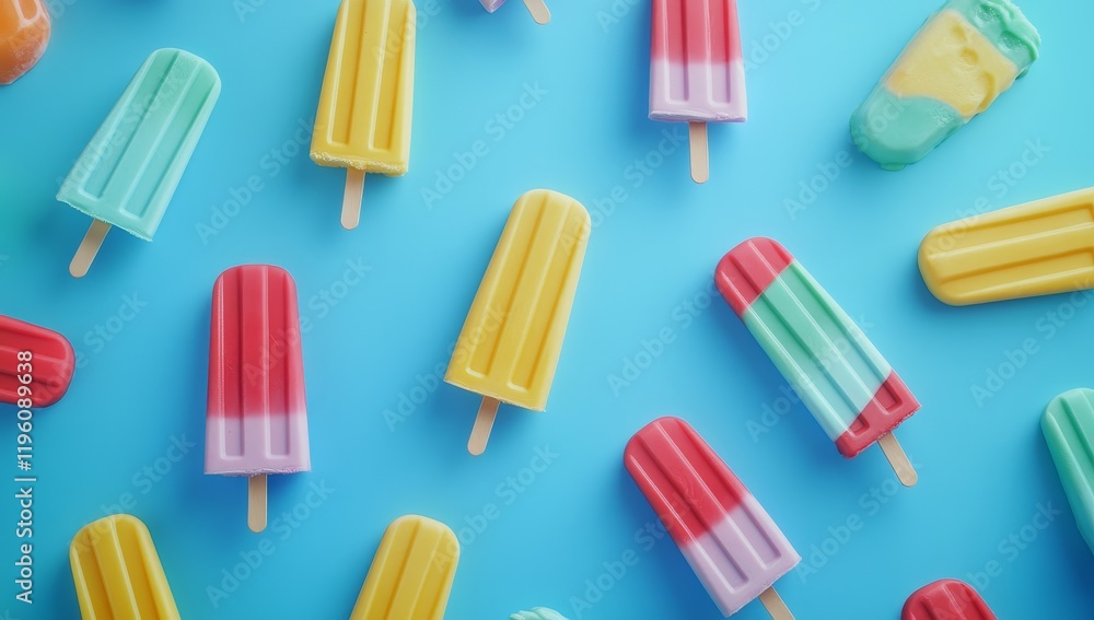Colorful popsicles scattered on a blue background. (3) Colorful popsicles scattered on a blue background. (3)