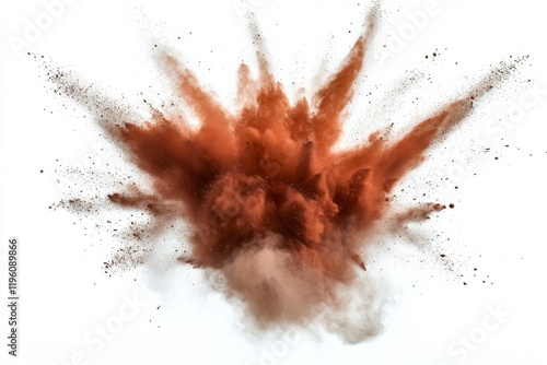 Brown powder explosion isolated on white background. (1)