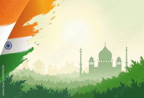 India Republic Day, India Army Day – Artistic collage with flag and Taj Mahal silhouette. Patriotism. Unity. National pride. India Republic and Army Day celebration. patriotic theme, cultural heritag
 photo