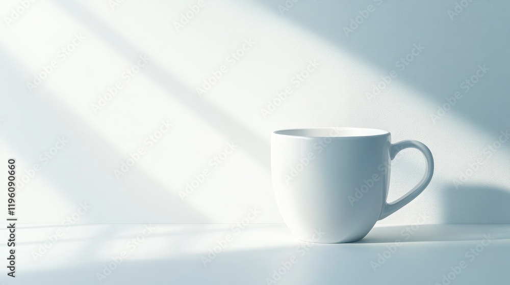 White Mug on a White Table with Sunbeams White Mug on a White Table with Sunbeams