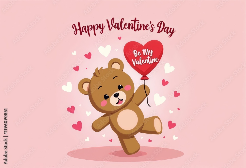 Valentine's Day cartoon bear with heart-shaped balloon and Valentine's Day cartoon bear with heart-shaped balloon and