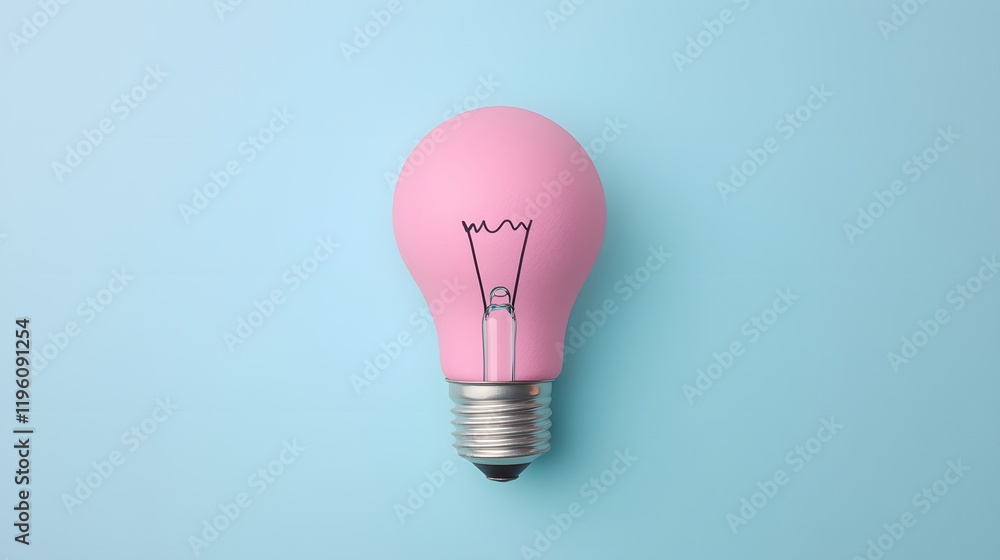 A Whimsical Pink Lightbulb Illuminates Creativity and Imagination Against a Soft Blue Background. Design Thinking Concept A Whimsical Pink Lightbulb Illuminates Creativity and Imagination Against a Soft Blue Background. Design Thinking Concept