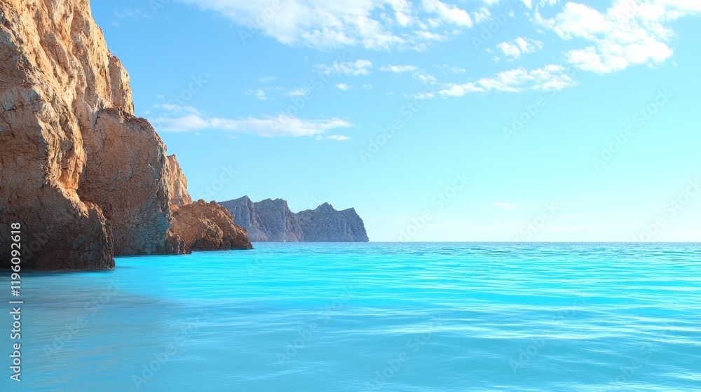 Fototapeta premium Serene seaside view with cliffs and clear blue water.