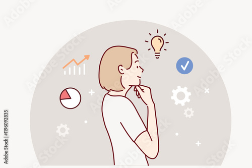 Business Success concept. 
Business woman looking future. Hand drawn style vector design illustrations.