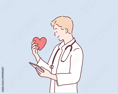 Doctor with heart. Hand drawn style vector design illustrations.