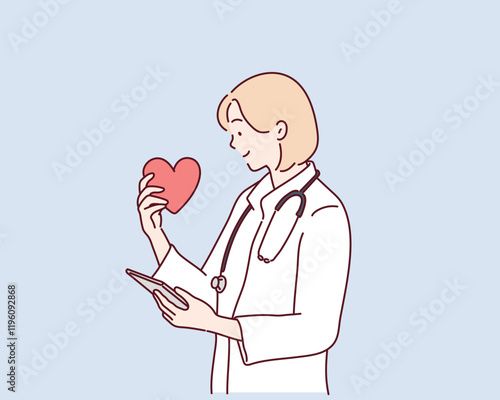 Doctor with heart. Hand drawn style vector design illustrations.