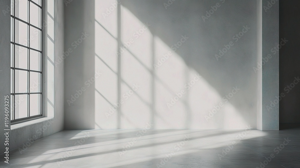 Bright Concrete Office Space with Large Windows and White Walls Bright Concrete Office Space with Large Windows and White Walls