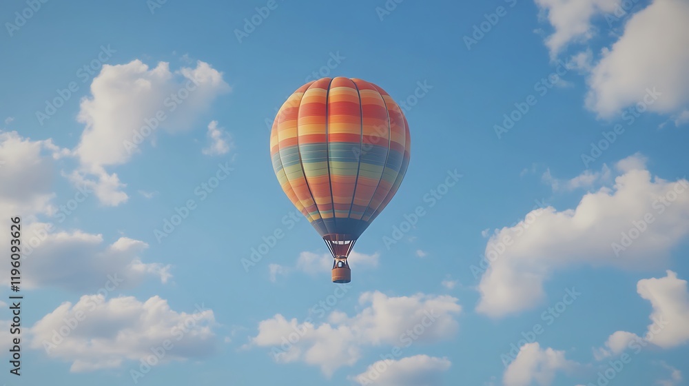 Colorful Hot Air Balloon Soaring Through a Sunny Sky Colorful Hot Air Balloon Soaring Through a Sunny Sky