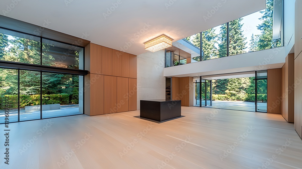 Fototapeta premium Modern interior design showcase luxury residence open space forest views contemporary concept
