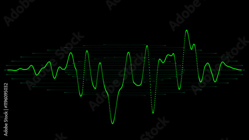 Visual representation of a wave on an oscilloscope screen, waveform, electronic, technology, monitor, screen, display.