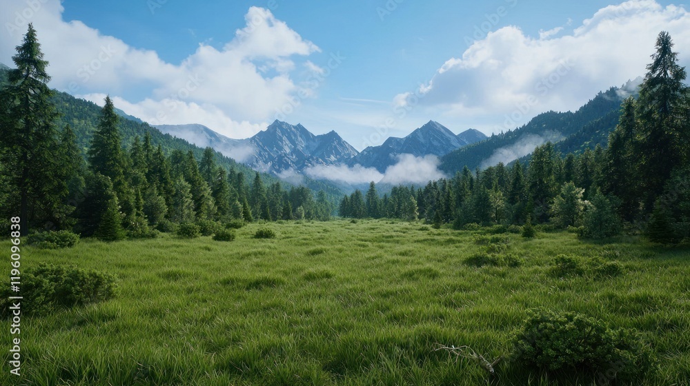 Obraz premium Serene Mountain Valley Landscape