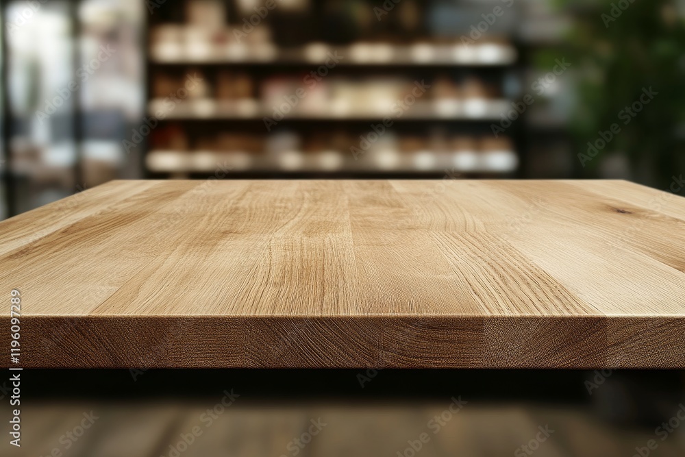 Empty light wooden table top in blurred cafe background. Empty light wooden table top in blurred cafe background.