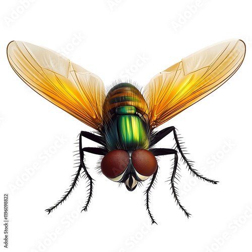 green bottle fly with golden wings isolated on white background photo