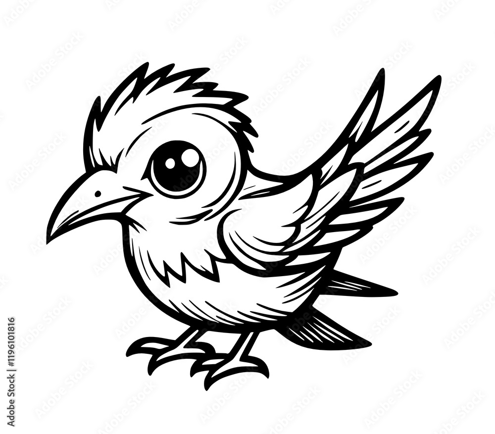 Fototapeta premium black and white cartoon illustration of cute bird