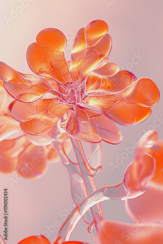 Orange glass flower blooming in soft light, elegance and transparency combined