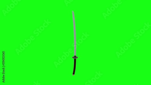 3D Rendering of a Katana Sword with Green Background