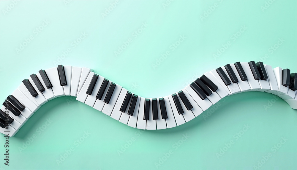 Naklejka premium Wavy piano keys on pastel green background