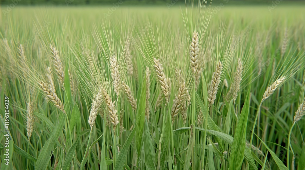 Obraz premium A field of ripening wheat surrounded by green grass.