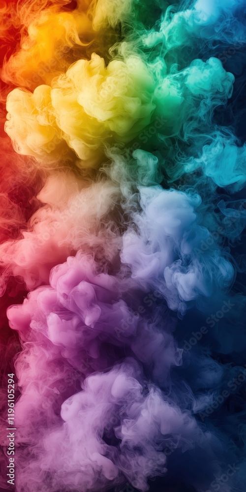 Fototapeta premium Multicolored smoke puff cloud design elements on a dark background. full frame. Background, smart phone wall paper.