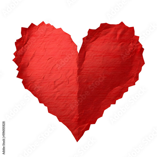 red crumpled paper heart shape on white background