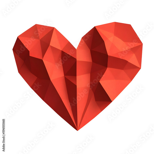 red origami heart low poly style isolated on white background