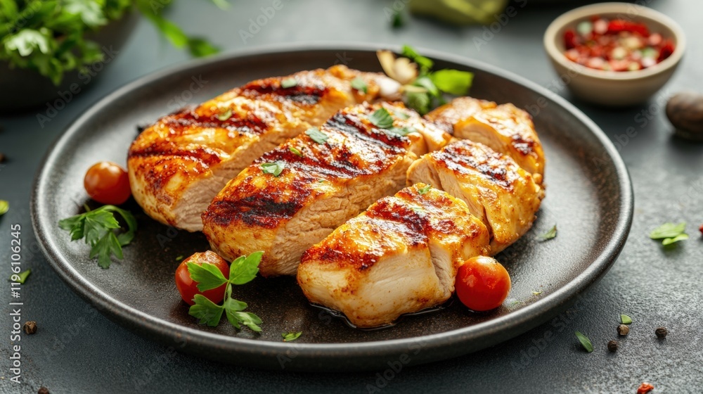 Commercial food photography of delicious fried chicken breast Commercial food photography of delicious fried chicken breast