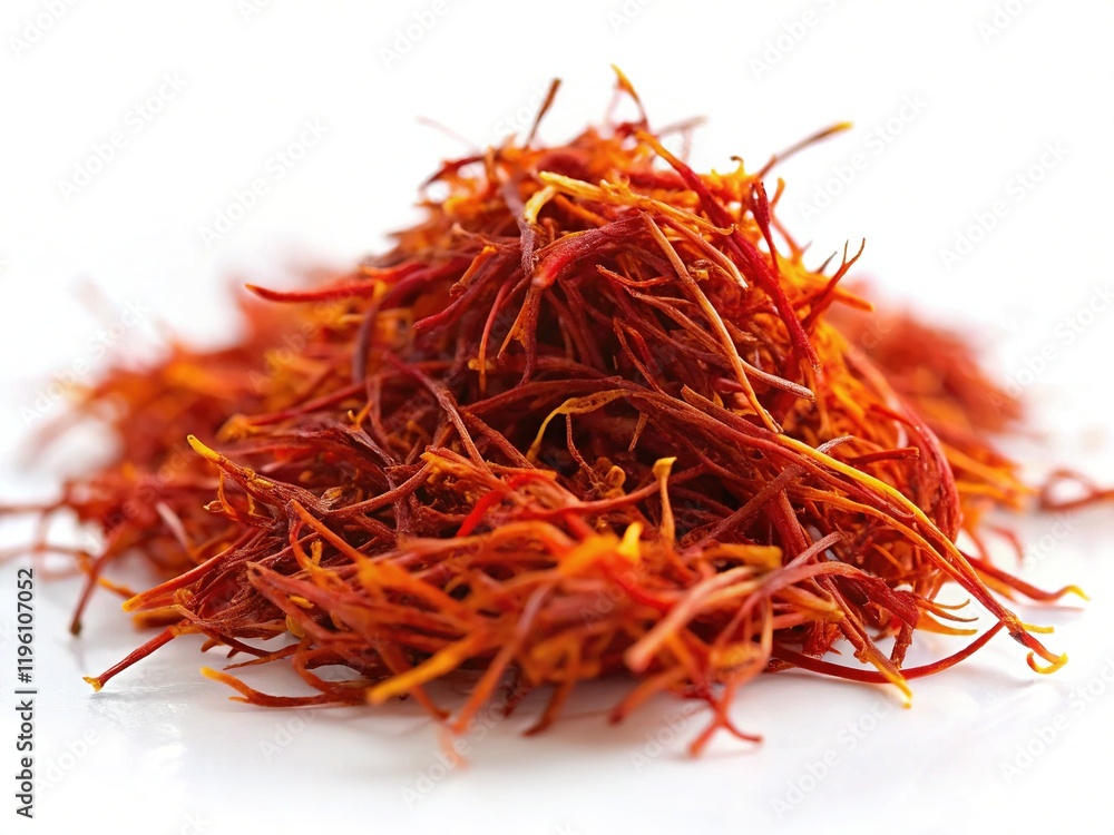 Naklejka premium Santa Maria Saffron Spice - Premium Quality Culinary Ingredient on White Background