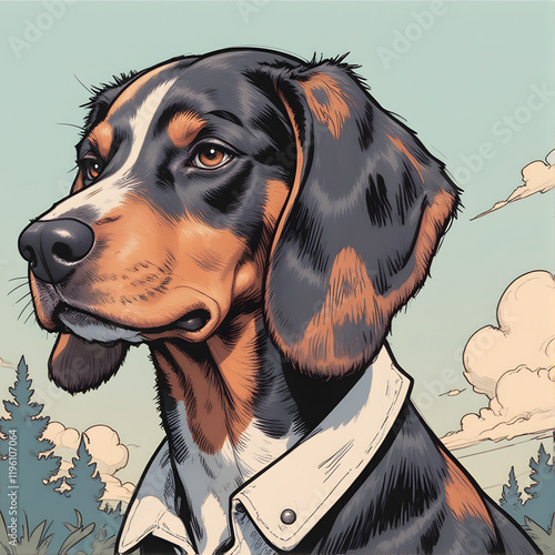 Stylish Tricolor Hound Dog Portrait photo