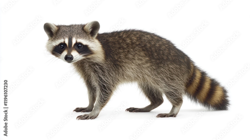Fototapeta premium Cute Raccoon Standing on White Background