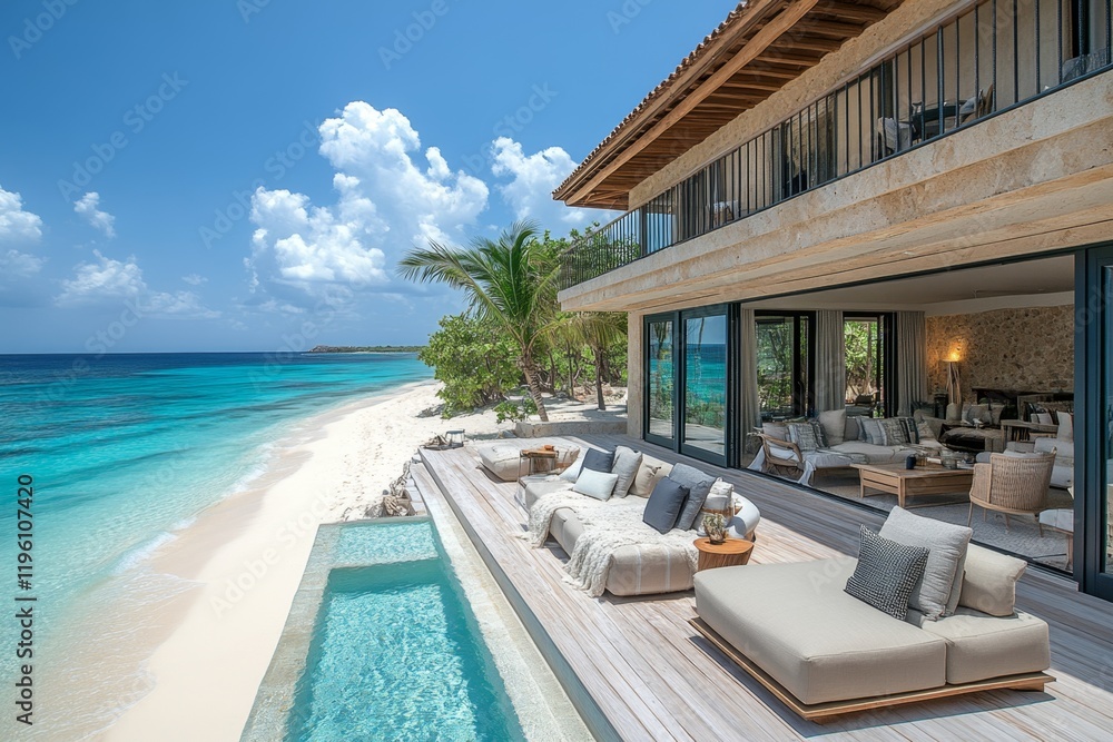 Fototapeta premium Luxurious Beachfront Boutique Hotel with Elegant Interiors and Private Amenities