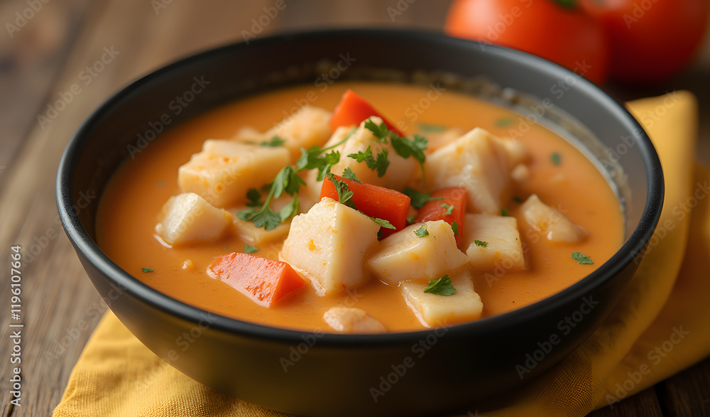 Creamy Seafood Stew in Black Bowl Creamy Seafood Stew in Black Bowl