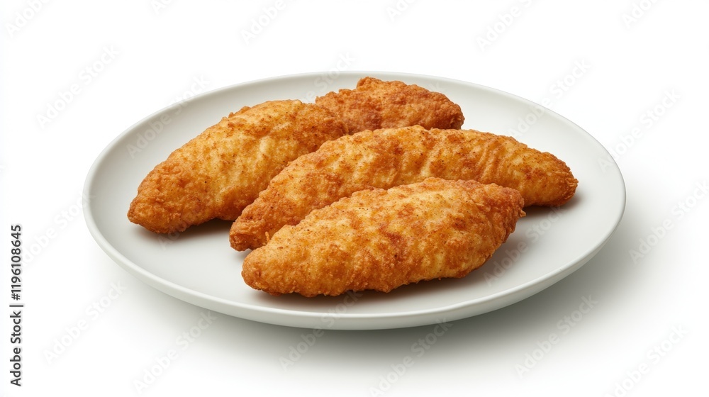 Fried chicken breast on a plate with white background Fried chicken breast on a plate with white background