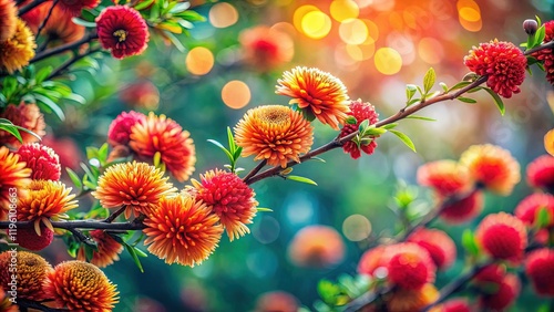 Vibrant Naga Flowers and Branches: A Documentary Photography Background