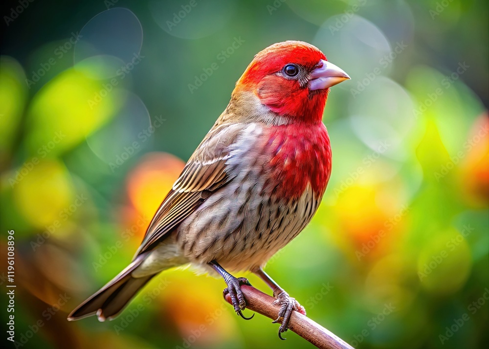 Vibrant Red Headed Finch Bird Perched on Branch, Wildlife Photography Vibrant Red Headed Finch Bird Perched on Branch, Wildlife Photography