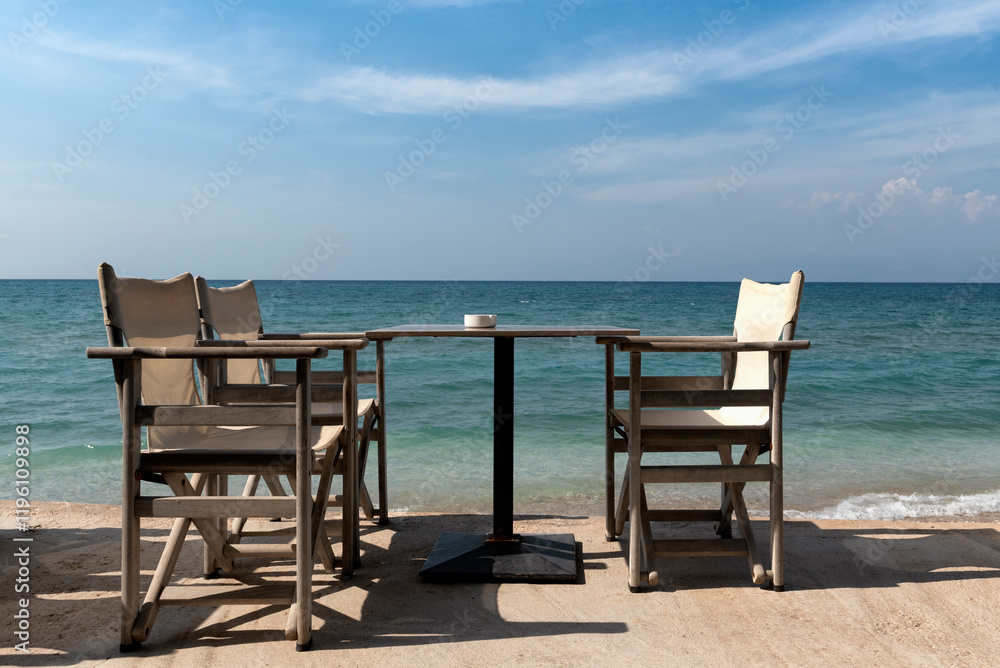 Empty table with the sea in the background Empty table with the sea in the background