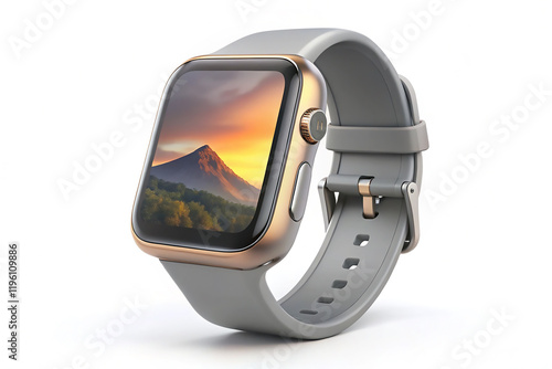 Smartwatch screen mockup isolated on white background digital device, modern electronic gadget, smartwatch with blank screen mockup