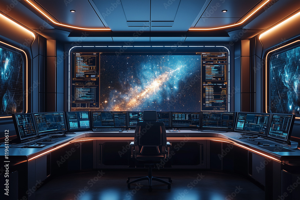 Bare Satellite Control Desk in an Observatory with Advanced Equipment and Tools Bare Satellite Control Desk in an Observatory with Advanced Equipment and Tools