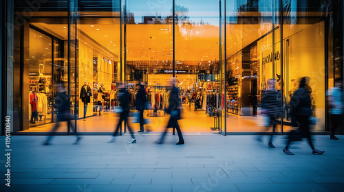 Blurred People at Night in City Center Shopping Mall