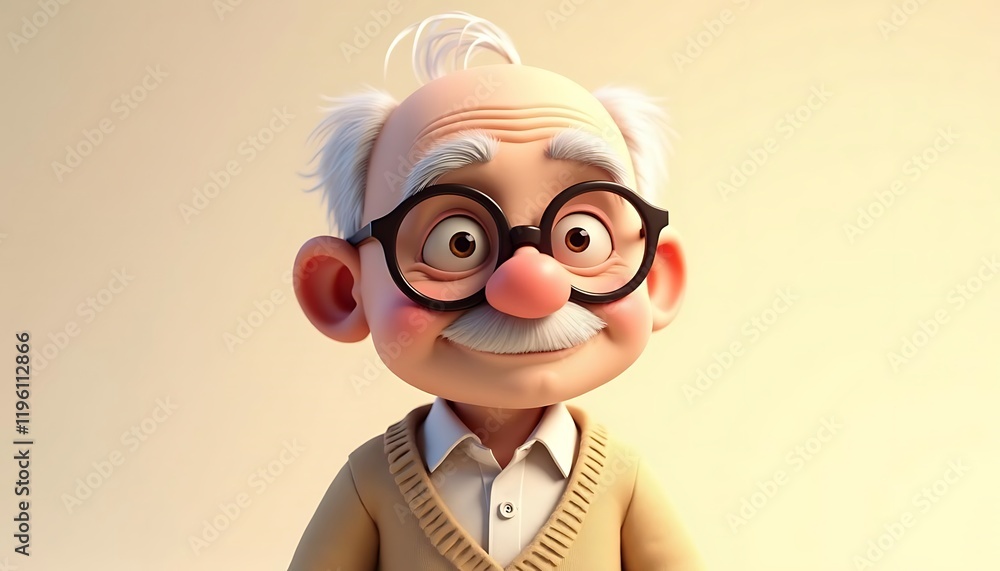 a 3d cartoon grandpa using black glasses with white hair a 3d cartoon grandpa using black glasses with white hair