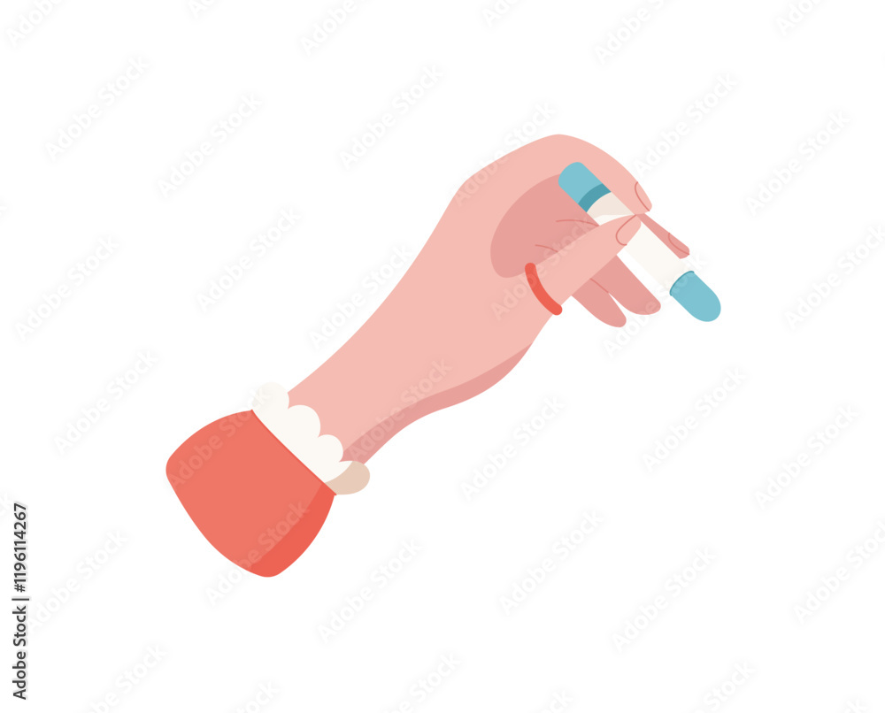 Female hand hold sticker. Human hand with chalk in a flat style. Gesture of holding an item, flat cartoon design, suitable for educational or creative projects. Female hand hold sticker. Human hand with chalk in a flat style. Gesture of holding an item, flat cartoon design, suitable for educational or creative projects.
