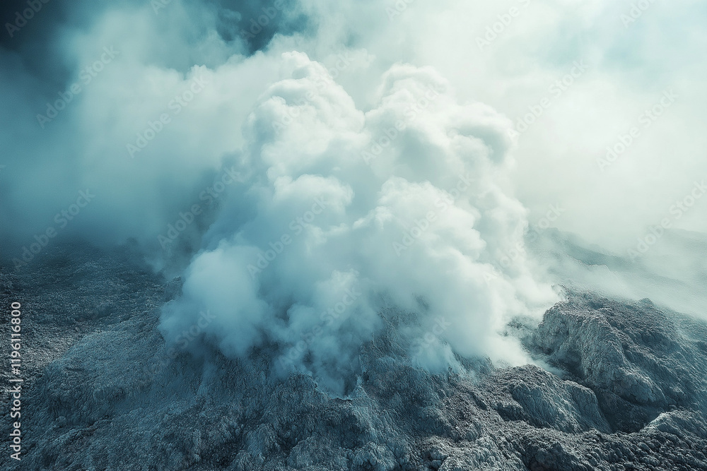 Fototapeta premium Steam Vent in Volcanic Area Emission White Steam Rising from the Earth