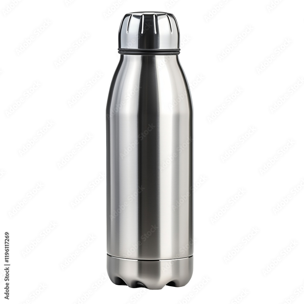 Thermos bottle with stainless steel design and insulated feature isolated on transparent background Thermos bottle with stainless steel design and insulated feature isolated on transparent background