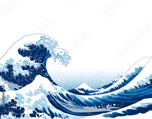 Great Wave off Kanagawa, ukiyo e style illustration. photo