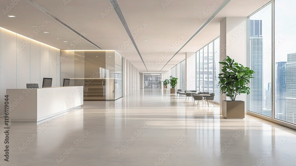 Modern Empty Office Interior with City View and Natural Light Modern Empty Office Interior with City View and Natural Light