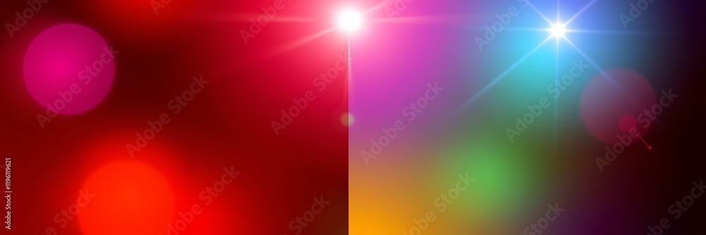 Fototapeta premium A gradient technology wallpaper with a distinct split, divided into bold, vibrant sections with bright lens flares and light streaks