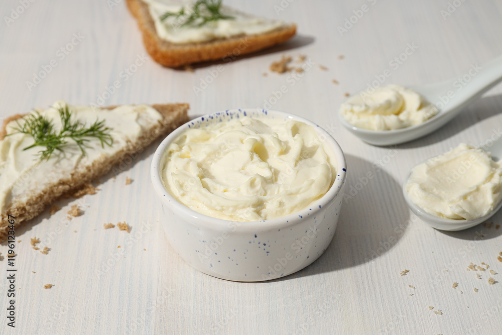 Sandwiches with Philadelphia cheese on a light background. Sandwiches with Philadelphia cheese on a light background.